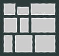 Set of blank postege stamps isolated on grey background. Mail stamps in different sizes in flat style Royalty Free Stock Photo