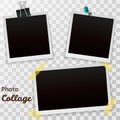 Set of blank retro photographs with shadow isolated on a transparent background. Realistic empty photo frames, mockup template. Royalty Free Stock Photo