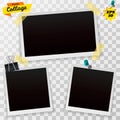 Set of blank retro photographs with shadow isolated on a transparent background. Realistic empty photo frames, mockup template. Royalty Free Stock Photo