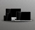 Set of blank screens.Technology device. Computer monitor, laptop, tablet, smartphone