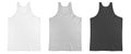 Set of blank sleeveless T-shirts - white, gray, black, isolated on white background, for your design mockup for print.