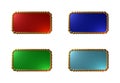 A set of blank square nameplates with metallic textures
