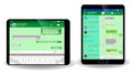 Set of blank template messaging or green chatting messages or social network messages chat with laptop or tablet concept