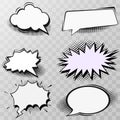 Set of blank template in Pop Art style. Vector Comic Text Speech Bubble Halftone Dot Background. Royalty Free Stock Photo