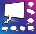 Set of blank template in Pop Art style. Vector Comic Text Speech Bubble Halftone Dot Background. Empty Cloud of Comics book dialog Royalty Free Stock Photo