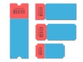 Set blank ticket template. Color red blue . Concert tickets, lottery coupons. Vector coupon. Royalty Free Stock Photo