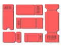 Set blank ticket template. Color red . Concert tickets, lottery coupons. Vector coupon. Royalty Free Stock Photo