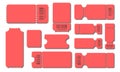 Set blank ticket template. Color red . Concert tickets, lottery coupons. Vector coupon. Royalty Free Stock Photo