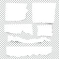 Set of blank Torn paper sheets. Vector note pieces collection with sticky tape