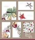 Set with blank visit cards and posters. Template with traditional festive elements for christmas design, greeting cards and