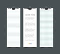 Set of blank white notepaper vertical web banners with shadow