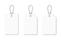 Set of blank white tags with rope. White shopping labels and price tags in different shapes. Mockup and template of paper price Royalty Free Stock Photo