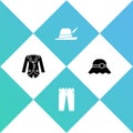 Set Blazer or jacket, Pants, Oktoberfest hat and Elegant women icon. Vector