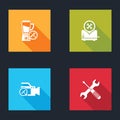 Set Blender service, Toaster, Video camera and Crossed screwdriver and wrench icon. Vector Royalty Free Stock Photo