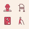 Set Blind human holding stick, Head of deaf and dumb, Walker and X-ray shots icon. Vector