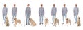 Set of blind man with long cane and dog on white Royalty Free Stock Photo