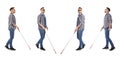 Set of blind man with long cane walking Royalty Free Stock Photo