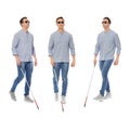 Set of blind man with long cane walking Royalty Free Stock Photo