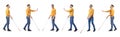 Set of blind man with long cane walking on white Royalty Free Stock Photo