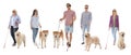 Set of blind people with long canes and dogs on white Royalty Free Stock Photo