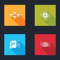 Set Blockchain technology, CPU mining farm, Smart contract and Cryptocurrency bitcoin circuit icon. Vector Royalty Free Stock Photo