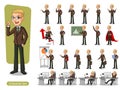 Set of blonde businessman in brown suit cartoon character design