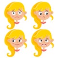 Set of blonde girl upset face expression isolated on white