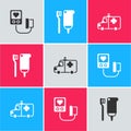 Set Blood pressure, Toothbrush and toothpaste and Ambulance emergency car icon. Vector Royalty Free Stock Photo