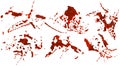 Set of blood spatter, realistic texture isolated on white background. Red blot with splashes, spilled paint. Vector Royalty Free Stock Photo