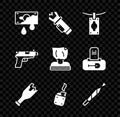 Set Bloody money, Police electric shocker, Money laundering, Broken bottle as weapon, Lighter, Marijuana joint, Pistol