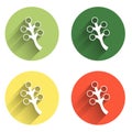 Set Blossom tree branch with flowers icon isolated with long shadow background. Color circle button. Vector Royalty Free Stock Photo
