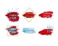 A set of blots of blue and red paint. Set of vector ink grunge brush strokes. Royalty Free Stock Photo