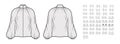 Set of blouses, tops, shirts technical fashion illustration with fitted oversized body, short elbow long sleeves. Flat