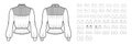 Set of blouses, tops, shirts technical fashion illustration with fitted oversized body, short elbow long sleeves. Flat