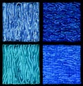 Set of blue abstract wavy textures on a black background. Wavy lines are directed horizontally, vertically, intersect.