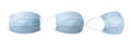 Set of blue anti virus surgical face masks, isolated on white Royalty Free Stock Photo