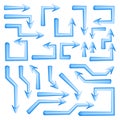 Set of blue arrows pointers with sharp straight angular turns isolated on white. Direction pointer Royalty Free Stock Photo