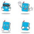 Set of blue book character with cool waving afraid crying Royalty Free Stock Photo