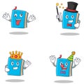Set of blue book character with crazy magician king clown Royalty Free Stock Photo