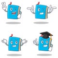Set of blue book character with two finger wink graduation Royalty Free Stock Photo