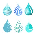 Set of blue bright different water drop icons