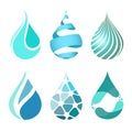 Set of blue bright different water drop icons. water drop logo