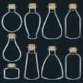 Set of blue cans, vials, bottles. Isolated vector objects on black. Royalty Free Stock Photo