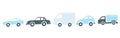 Set blue cars flat simple cartoon style hand drawing. vector illustration Royalty Free Stock Photo