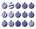 Set of blue christmas balls with ornament. Vector illustration 2023.