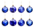 Set of blue Christmas balls with and without snowflakes Royalty Free Stock Photo