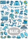 Set of blue color objects. Visual dictionary for children about the basic colors Royalty Free Stock Photo