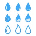 Set of blue color water drops. Flat droplet shapes collection. Liquid symbol
