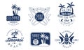 Set of blue contour logos for the surf club. Vector illustration on a white background. Royalty Free Stock Photo