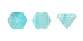 Set of Blue cut watercolor gemstones icons with white contour. Line sketch with watercolor background. Crystals stone